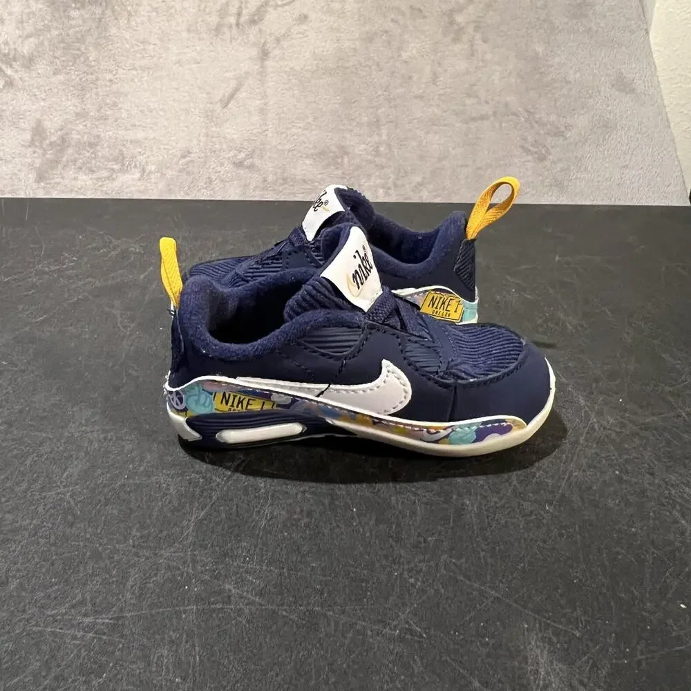 Nike Air Max 90 Shoes Toddler Size 4C Navy White SE Floral Graphic DB0263-400